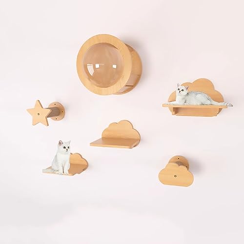Katzenwandmöbel, Wandregale for Katzen, inklusive Pfosten aus Hanfseil, Katzenkratzbrett, Raumkapsel, for an der Wand montierte Katzenbäume for den Innenbereich(Style1) von MYXJX