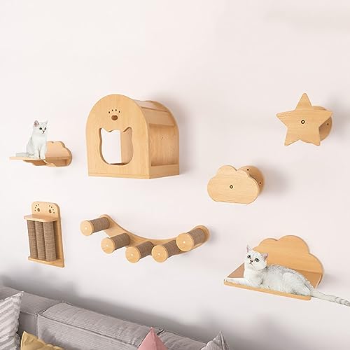 Katzenwandmöbel, Wandregale for Katzen, inklusive Pfosten aus Hanfseil, Katzenkratzbrett, Raumkapsel, for an der Wand montierte Katzenbäume for den Innenbereich(Style4) von MYXJX