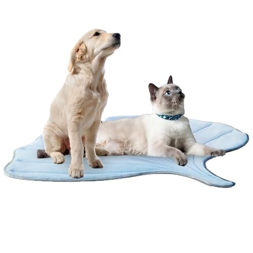 MYYMKJYXGS Blattförmige Haustier-Kühlmatte – Sommerunterlage for Katzen und Hunde, leichte, rutschfeste, waschbare Haustiermatte, süßes Design for den Innen- und Außenbereich(Blauw,S) von MYYMKJYXGS