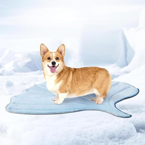 MYYMKJYXGS Hundekühlmatte in Blattform – waschbare, rutschfeste Sommer-Haustierunterlage for Hunde und Katzen, atmungsaktive, leichte Kühlmatte for den Innen- und Außenbereich(Blauw,L) von MYYMKJYXGS