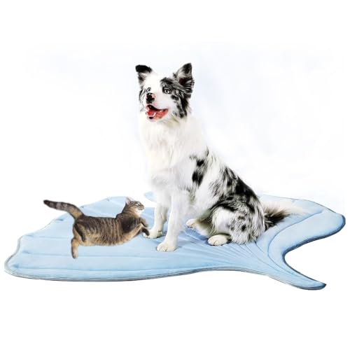 MYYMKJYXGS Kühlmatte for Haustiere for Hunde und Katzen – Blattförmige Sommerunterlage, atmungsaktiv, leicht, waschbar, rutschfestes Design for Schlafen im Innen- und Außenbereich(Blauw,L) von MYYMKJYXGS