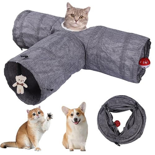 MZSX 3-Wege Zusammenklappbares Katzen-Tunnel-Spielzeug - Spielhaus für Haustiere, Wildleder-Crinkle-Röhre, Geeignet für Welpen von MZSX
