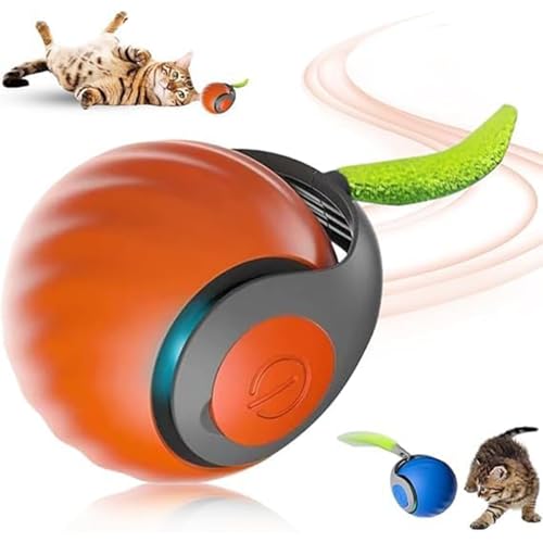 Interaktives Katzenball Spielzeug, Wiederaufladbarer Elektrisch Katzenspielzeug Ball, 2 Arbeitsmodi mit LED Licht, Aufladbar 360° Interactive Hunting Toy für Katzen und Kätzchen (Rot, 1 Stück) von MZU