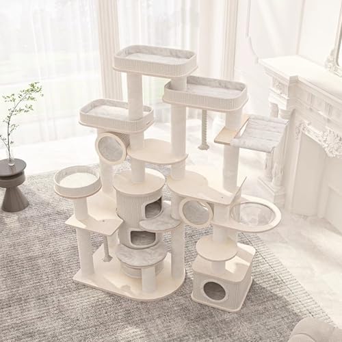 Luxuriöser Katzenbaum aus Massivholz mit Hängematte & Sichtkuppel – 207cm hohe Katzenburg für große Katzen, mehrstöckig & stabil – Cat Castle (152 * 70 * 207cm) von MZU