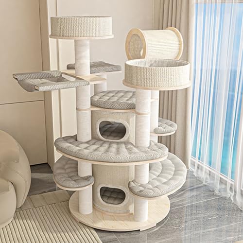 Luxuriöser Katzenbaum aus Massivholz mit Hängematte & Sichtkuppel – 207cm hohe Katzenburg für große Katzen, mehrstöckig & stabil – Cat Castle (94 * 94 * 170cm) von MZU