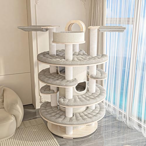 Luxuriöser Katzenbaum aus Massivholz mit Hängematte & Sichtkuppel – 207cm hohe Katzenburg für große Katzen, mehrstöckig & stabil – Cat Castle (94 * 94 * 192cm) von MZU