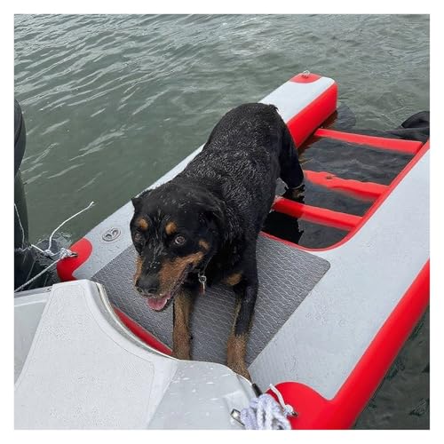 Aufblasbare Hunde Dock Schwimmende Plattform, Aufblasbare Hunde Wasser Rampe Mit 3 3D rutschfeste Schritte & 3 Schwarze Nylon Griff & 4 D-Ringe & Pumpe, Tragbare Hund Schwimmende Leiter(Red) von MZZKFC
