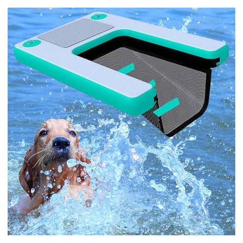Aufblasbares Hundedock Schwimmende Plattform, Tragbare Schwimmende Große Hundewasserrampe Leiter Für Pools, rutschfeste Schwimmende Rampe Für Wasserpark/Resort, Haustiere Bis Zu 105kg(Green) von MZZKFC