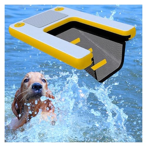 Aufblasbares Hundedock Schwimmende Plattform, Tragbare Schwimmende Große Hundewasserrampe Leiter Für Pools, rutschfeste Schwimmende Rampe Für Wasserpark/Resort, Haustiere Bis Zu 105kg(Yellow) von MZZKFC