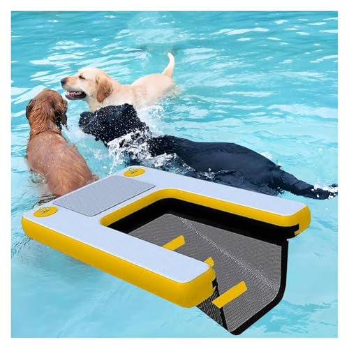 Pool Rampe Für Hunde Oberirdischen Pool, Falten Hundeleiter Für Boot, Mit Eva Anti-Rutsch-Pad & 3 Nylon Griff & Gewichtete Mesh Unter Wasser, 1,5m Hund Floß Leicht Zu Tragen & Speichern(Yellow) von MZZKFC
