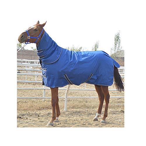 Winter Dicke Pferdedecke Pferd Turnout Outdoor-Decke Mit Hals Wasserdicht Und Atmungsaktiv,Blau(Size:155cm) von MaJu