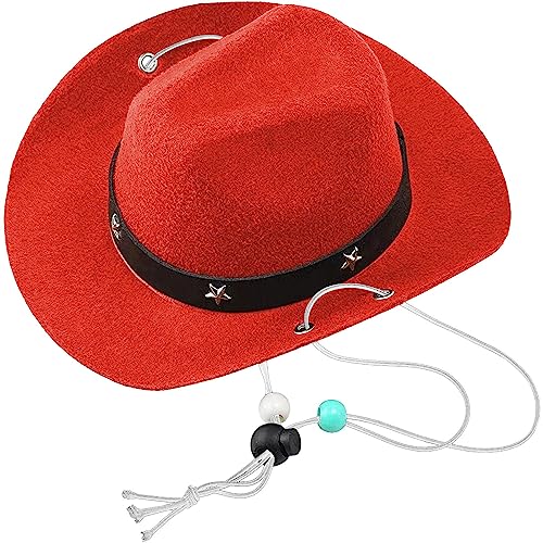 Haustierhut Western-Cowboyhut, Geburtstagsparty-Hut, Sonnenschirm und Sonnenschutzhut, Mini-Haustierhut Hunde Hoodie Hund Regenmantel (Red, One Size) von MaNMaNing