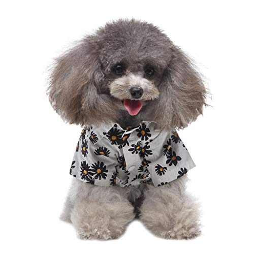MaNMaNing Kleine Hunde Fleece Pullover Hund Pullover Hund Haustier-Hawaii-Hemd-Hundekleidung Frühlings- und Sommerhemd mit Gänseblümchen-Print (White, XL) von MaNMaNing