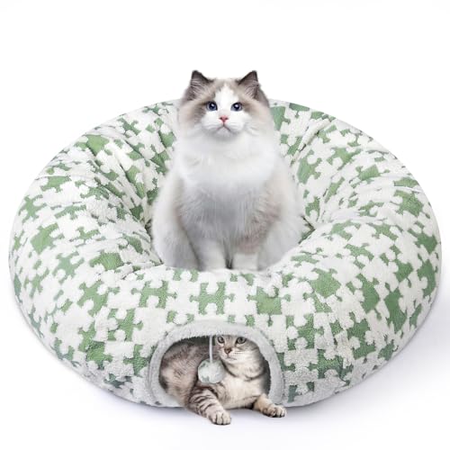 Katzentunnelbett Katzenhöhle für Katzen im Inneren, Maansfy Große Peekaboo Katzenhöhle Donut-Tunnel Interaktives Katzenspielzeug Multifunktionales Rundes Haustierspieltunnel Rohr für Kätzchen Mittlere von Maansfy