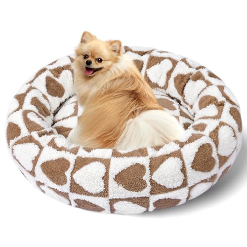 Maansfy Beruhigendes Hundebett für kleine und mittelgroße Hunde, Donut-Katzenbett, wärmendes Hundebett, rundes Katzenbett für Innenkatzen, gemütlich, weiches Hunde- und Katzenkissen, waschbar und Maansfy Beruhigendes Hundebett für kleine und mittelgroße Hunde, Donut-Katzenbett, wärmendes Hundebett, rundes Katzenbett für Innenkatzen, gemütlich, weiches Hunde- und Katzenkissen, waschbar und von Maansfy