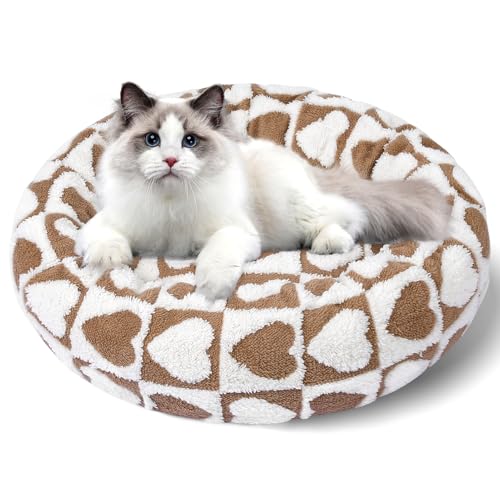 Maansfy Beruhigendes kleines Hundebett, Donut-Katzenbett, wärmendes Hundebett, rundes Katzenbett für Innenkatzen, gemütlich, weiches Haustierbett, kurzes Plüsch, Welpen- und Katzenkissen, waschbar und Maansfy Beruhigendes kleines Hundebett, Donut-Katzenbett, wärmendes Hundebett, rundes Katzenbett für Innenkatzen, gemütlich, weiches Haustierbett, kurzes Plüsch, Welpen- und Katzenkissen, waschbar und von Maansfy