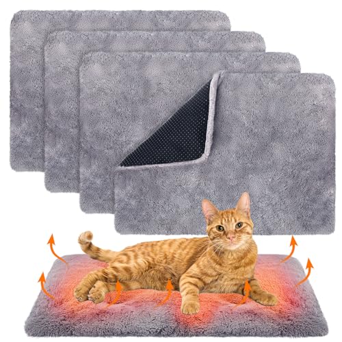 Maasechs Selbstwärmende Katzenbett-Matte, selbstheizend, extra thermisch, für Katzen und Hunde, 35,6 x 49,5 cm, reflektierend, waschbar, Haustier-Heizkissen für Käfig, drinnen und draußen, 4 Stück von Maasechs