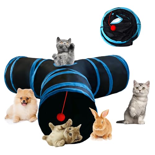 Katzentunnelschlauch-Spielzeug, schwarze Tunnel für Indoor-Katzen, 3-Wege-Klappbares interaktives Spielzeug-Labyrinthaus mit Gucklöchern, baumelnder Ball für Kaninchen, Kätzchen, Welpen, mit von Mabaytir