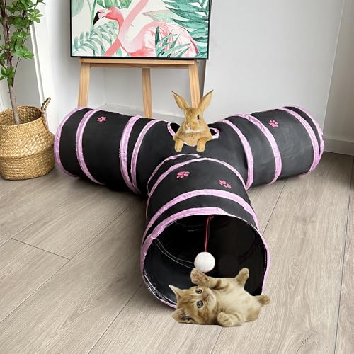 Mabaytir Katzentunnelschlauch-Spielzeug, rosa Pfotentunnel für Indoor-Katzen, 3-Wege-Klappbar, interaktives Spielzeug-Labyrinthaus mit Gucklöchern, Ball für Kaninchen, Kätzchen, Kätzchen, Welpen Mabaytir Katzentunnelschlauch-Spielzeug, rosa Pfotentunnel für Indoor-Katzen, 3-Wege-Klappbar, interaktives Spielzeug-Labyrinthaus mit Gucklöchern, Ball für Kaninchen, Kätzchen, Kätzchen, Welpen von Mabaytir