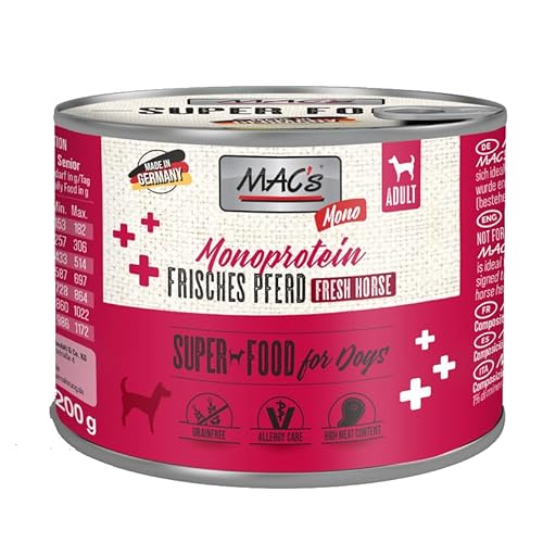 Mac's Dog 6 x 200g Mono Pferd | 99% Fleischanteil | Nassfutter für Hunde | Getreidefrei & für allergieempfindliche Hunde geeignet | In der Eifel hergestellt von Mac's