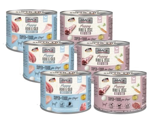 MAC’s Dog Puppy Mixpaket 6 x 200g | 3 x Rind & Ziege & 3 x Huhn & Kalb | Getreidefreies Welpenfutter mit 90-99% Fleischanteil | Ohne künstliche Zusätze | Für gesundes Wachstum MAC’s Dog Puppy Mixpaket 6 x 200g | 3 x Rind & Ziege & 3 x Huhn & Kalb | Getreidefreies Welpenfutter mit 90-99% Fleischanteil | Ohne künstliche Zusätze | Für gesundes Wachstum von Mac's