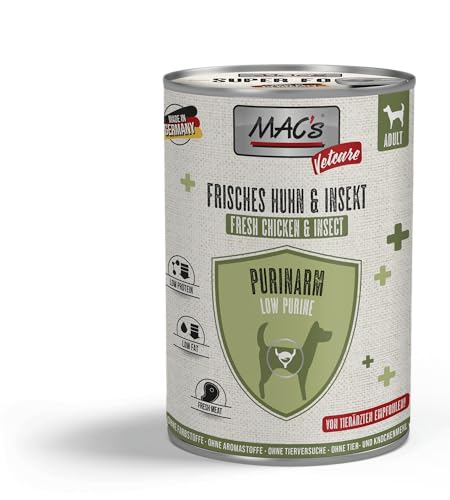 MACs Dog Vetcare Purinarm Huhn & Insekt 6 x 400g | Ohne Füll- und Zusatzstoffe | Mageres, frisches Hühnerfleisch | Für Hunde mit hohen Purinwerten MACs Dog Vetcare Purinarm Huhn & Insekt 6 x 400g | Ohne Füll- und Zusatzstoffe | Mageres, frisches Hühnerfleisch | Für Hunde mit hohen Purinwerten von Mac's