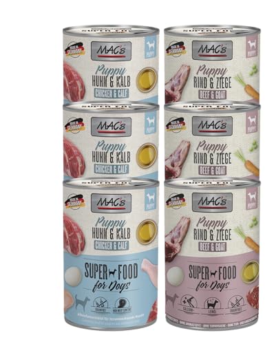 Mac's Dog Puppy 6 x 400g | 2 Sorten Mix | Getreidefreies Nassfutter für Welpen | schonende Zubereitung | bietet Ihrem Welpen Alles an Nährstoffen, Vitaminen und Mineralien Mac's Dog Puppy 6 x 400g | 2 Sorten Mix | Getreidefreies Nassfutter für Welpen | schonende Zubereitung | bietet Ihrem Welpen Alles an Nährstoffen, Vitaminen und Mineralien von Mac's
