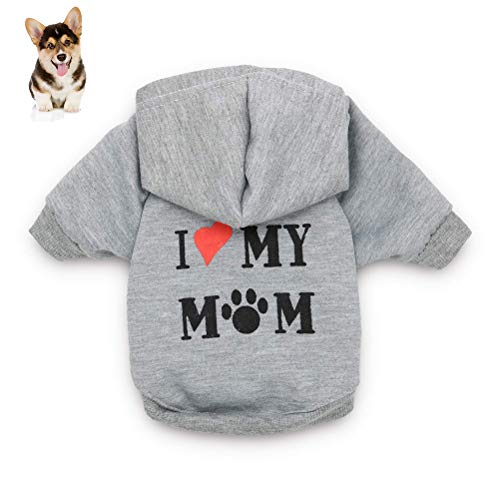 Macabolo Kapuzenpullover für kleine Haustiere, mit Aufschrift "I Love My Mom", für Welpen, warme Welpen, Baumwollmischung, für Winter und Herbst von Macabolo