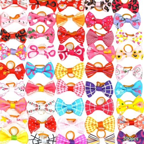 Bunte Tierhaarschleifen, elastische Bänder für Hunde, Katzen, Kaninchen, weich und bequem, kein Zerren, 300 Stück Bunte Tierhaarschleifen, elastische Bänder für Hunde, Katzen, Kaninchen, weich und bequem, kein Zerren, 300 Stück von Machify