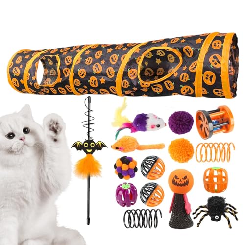 Maciun Katzentunnel für Indoor-Katzen | Halloween-Katzenröhren mit Spielzeug - Aktivitätszentrum mit Kürbismuster für Kleintiere, Kätzchen, Katzen Maciun Katzentunnel für Indoor-Katzen | Halloween-Katzenröhren mit Spielzeug - Aktivitätszentrum mit Kürbismuster für Kleintiere, Kätzchen, Katzen von Maciun