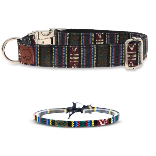 Made by Nami Boho Hundehalsband 2er Set aus Nylon - Versch. Größen kleine & große Hunde - Verstellbar mit Metallverschluss - Atmungsaktiv & Leicht - Hundehalsbänder (M (35-56 cm), Azteken + Armband) von Made by Nami