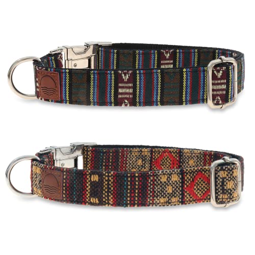 Made by Nami Boho Hundehalsband 2er Set aus Nylon - Versch. Größen kleine & große Hunde - Verstellbar mit Metallverschluss - Atmungsaktiv & Leicht - Hundehalsbänder (S (26-42 cm), Azteken & Braun) von Made by Nami