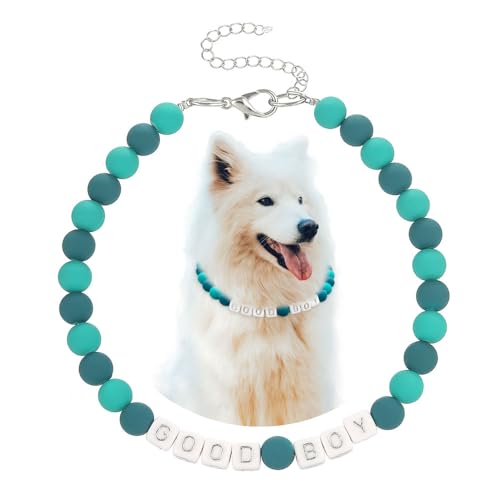 Madison Tyler Hunde-Perlen-Halskette, verstellbar, langlebig, niedliches modisches Haustierhalsband, guter Junge, Schmuck, grüne Perlen, Welpenzubehör, Haustier-Halskette, Geschenk, 48,3 cm von Madison Tyler