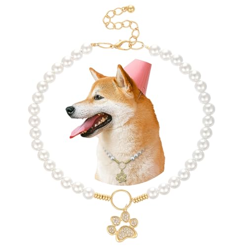 Madison Tyler Perlen-Halskette für Hunde, langlebiges, niedliches modisches Haustierhalsband mit Hundepfoten-Anhänger für kleine, große Hunde, verstellbar, Perlen-Perlen-Schmuckzubehör, 40,6 cm von Madison Tyler