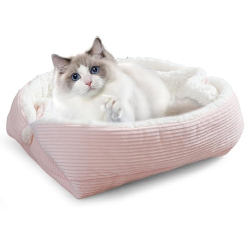 2 In 1 Flauschig Katzenkissen Plüsch, Weiches Katzenbett, Waschbar Katzenbett Haustierbett, Katzendecke, Katzenbett Schlafsack Kuschelnest, Plüsch Haustierbett Für Katzen Und Kleine Hunde (A) von Mafagwre