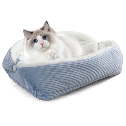 2 In 1 Flauschig Katzenkissen Plüsch, Weiches Katzenbett, Waschbar Katzenbett Haustierbett, Katzendecke, Katzenbett Schlafsack Kuschelnest, Plüsch Haustierbett Für Katzen Und Kleine Hunde (B) von Mafagwre