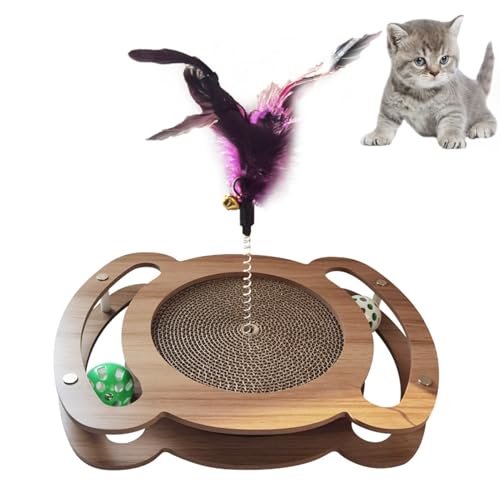 Katzenspielzeug, 2-In-1 Kratzbrett Und Kitten Spielzeug Mit Glocke, Wellpappe Kratzpappe Für Katzen, Kleiner Katzenkratzbaum Mit Federn, Interaktives Katzenspielzeug, Katzenkratzer Aus Pappe (A) von Mafagwre