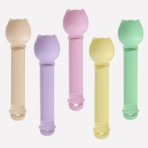 Mafagwre 5 Stück Katzenstreifen-Quetschlöffel-Set, Cat Treats Spoon, Silikon-Tierfutterlöffel, Katzenlöffel Tierfutter Löffel, Löffel Für Liquid Snack Katze, Löffel Für Nassfutter (A) von Mafagwre
