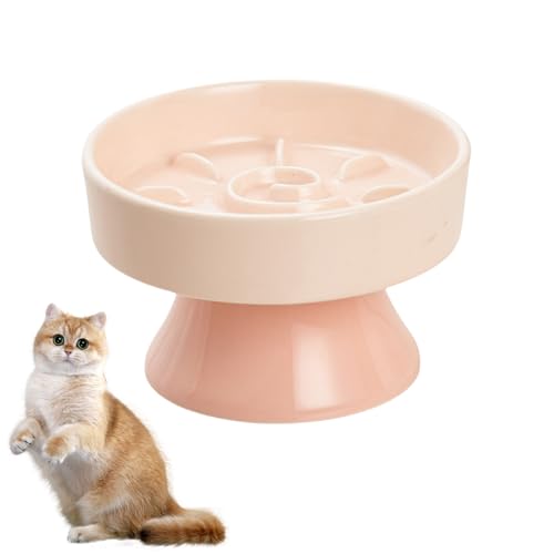 Mafagwre Anti Schling Napf Katze Keramik, Keramik Napf Katze Erhöht, Anti-Erbrechen Katzennäpfe Futternapf, Langsam Fütterung Katzennapf, Erhöhter Katzennapf Für Katzen Und Kleine Hunde (pink) von Mafagwre