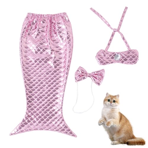 Mafagwre Cat Mermaid Costume Katzen, kreative Meerjungfrauenkostüme, Pet-Meerjungfrau-Kostüm mit Gummiband, lustiges Haustier-Kostüm für Katze und Hund (M) von Mafagwre