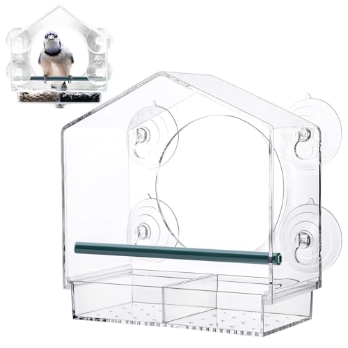 Mafagwre Fenster Futterhaus - Transparent Vogelfutterspender, Acryl Vogelfutterhaus Fenster Mit Saugnäpfen Und Standstange, Für Meisen, Spatzen and Wildvögel (Transparent) von Mafagwre