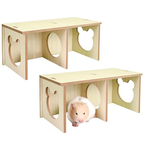 Mafagwre Hamster Versteck, 2 Stück Hamster Haus Holz, Hölzernhamster Versteck, Hamster Spielzeug Aus Holz, 2-Kammer-Hamster-Versteck Lebensraum, Hamster Zubehör, Hamster Haus Für Kleine Haustiere (A) von Mafagwre