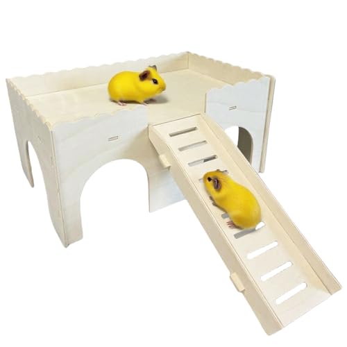 Mafagwre Hamsterhaus aus Holz, Hamsterspielplatz mit Höhlentreppe, Meerschweinchen Haus mit Rampe 4 Eingänge, Großes Meerschweinchen Versteck für Kleine Haustiere Zwerghamster von Mafagwre