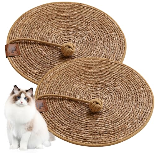 Mafagwre Haustier-Katzenmatte – Katzenbett Aus Strohmatte Mit Kaubeständigem Ball, Verschleißfeste, Selbstunterhaltende Und Atmungsaktive Katzenmatte, Sommer-Kühlmatte Für Katzen (M) von Mafagwre
