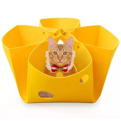 Mafagwre Katzenkorbbett, Faltbares Lustiges Katzenbettnest, Interaktives Spieltunnelspielzeug Für Haustiere, Alljahresgeeignet, Tragbarer Katzen - Tunnelhöhle Für Kleine Und Mittlere Katzen (Gelb) von Mafagwre