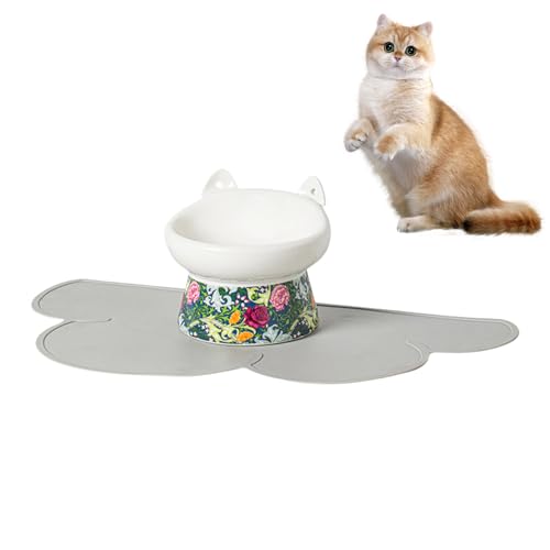 Mafagwre Keramik Katze Erhöhter Futternapf, Erhöhter Katzennapf Mit Futtermatte, Futternapf Katze für Anti-Erbrechen, langsamer futternapf mit neigbarem Design für Katzen und kleine Hunde (Green) von Mafagwre