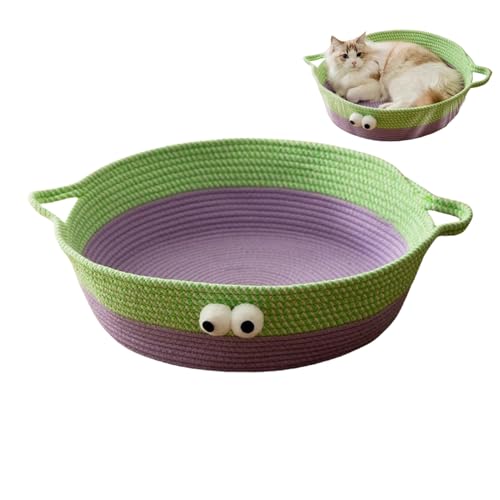 Mafagwre Rattan Katzenbett, Rund Katzenhütte, Haustierbett Bett Für Katzen, Handgefertigter Rattankorb, 40x35x13cm Katzenkorb, Cat Bed (Grün) von Mafagwre