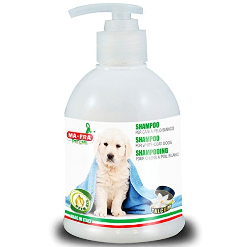 MA-FRA, Shampoo für Hunde mit weißem Fell, Gegen Vergilbung, Extraglanz, Weist Parasiten ab, mit Neemöl, Talkduft, 250 ml MA-FRA, Shampoo für Hunde mit weißem Fell, Gegen Vergilbung, Extraglanz, Weist Parasiten ab, mit Neemöl, Talkduft, 250 ml von Mafra