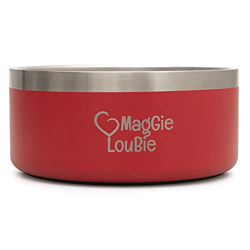 MagGie LouBie Große 1,8 l Edelstahl-Schüssel, rutschfest, für Futter oder Wasser, komplett mit Silikon-Flyer (rot) von MagGie LouBie