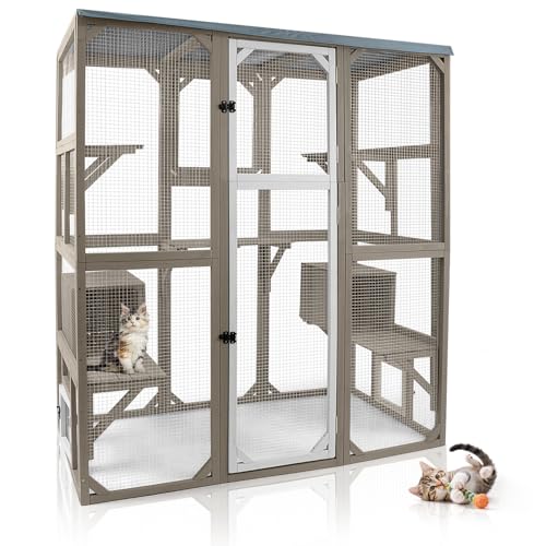 Catio Outdoor Katzengehege Großes Katzenhaus Catio Fenster für mehrere Katzen begehbarer Kitty Käfig mit 5 Plattformen 3 Zugangstüren Planendach 172.0 cm H von Magazoopet